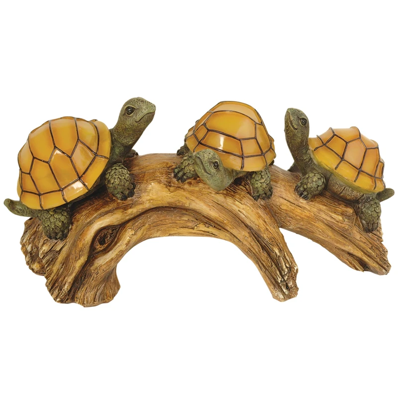 3-light Outdoor Poly-resin Solar Powered Led Turtles Log With Glowing Shells