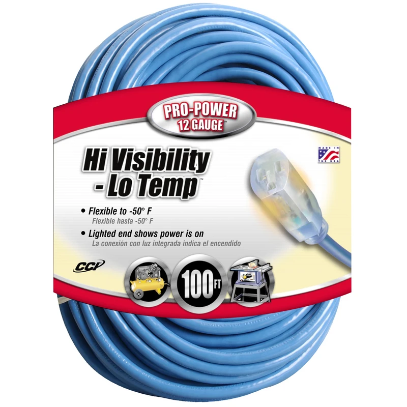 100 Foot 12 Gauge 3 Conductor SJTW-A Blue Heavy Duty Extension Cord