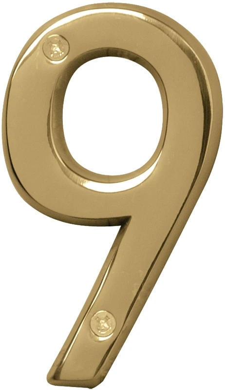 4" Polished Brass Dimensional House Number 9 - Model Br-42pb/9