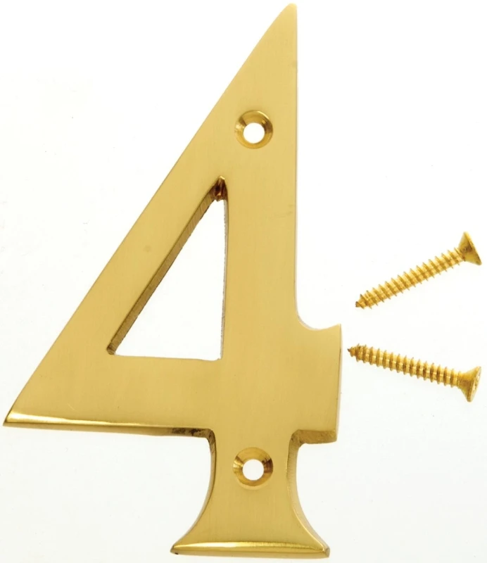 4 In. Polished Brass House Number Four - Solid Brass Construction