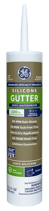Gutter Silicone 2 Sealant, Clear, 10.1 Oz. Cartridge - Waterproof & Flexible