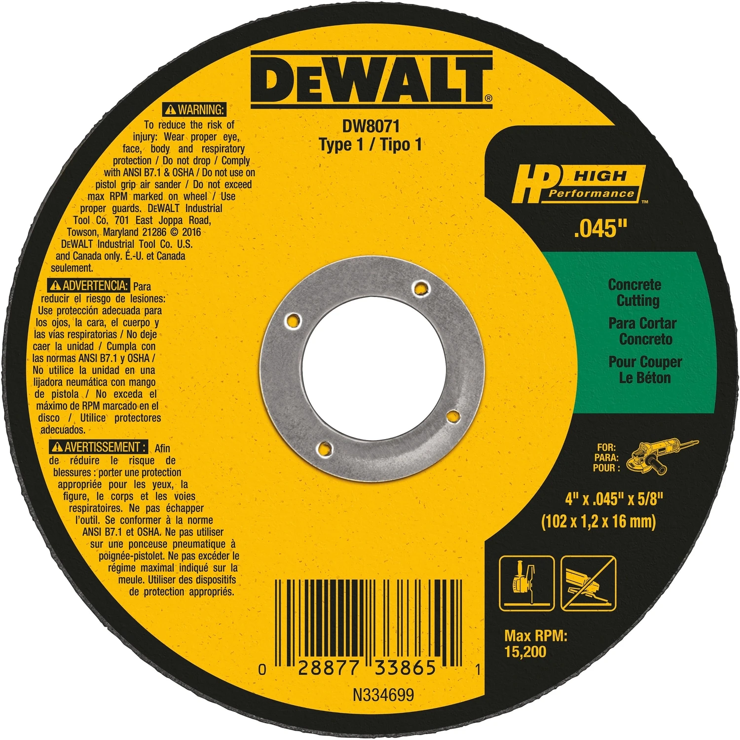 4 In. Diameter X 5/8 In. Arbor Fiberglass Cut-off Wheel