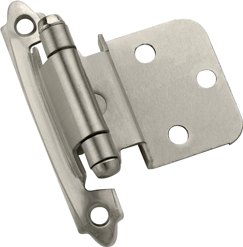 Cabinet Hinge, Self-Closing, Satin Nickel, 3/8 In. Inset, 2-Pk.