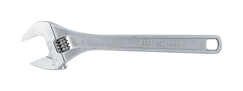 15 In. Adjustable Wrench, Chrome Vanadium Steel, Metric And Sae