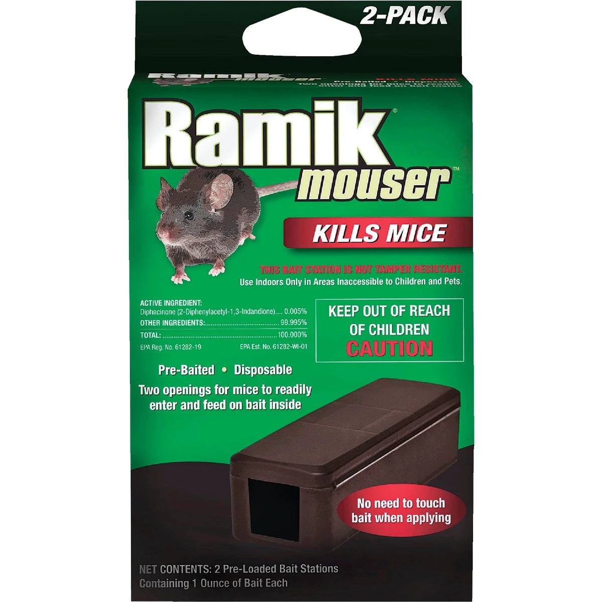 Mouser Disposable Mouse Bait Station 2-pack, 1 Oz Bait Bar Each, No Touch