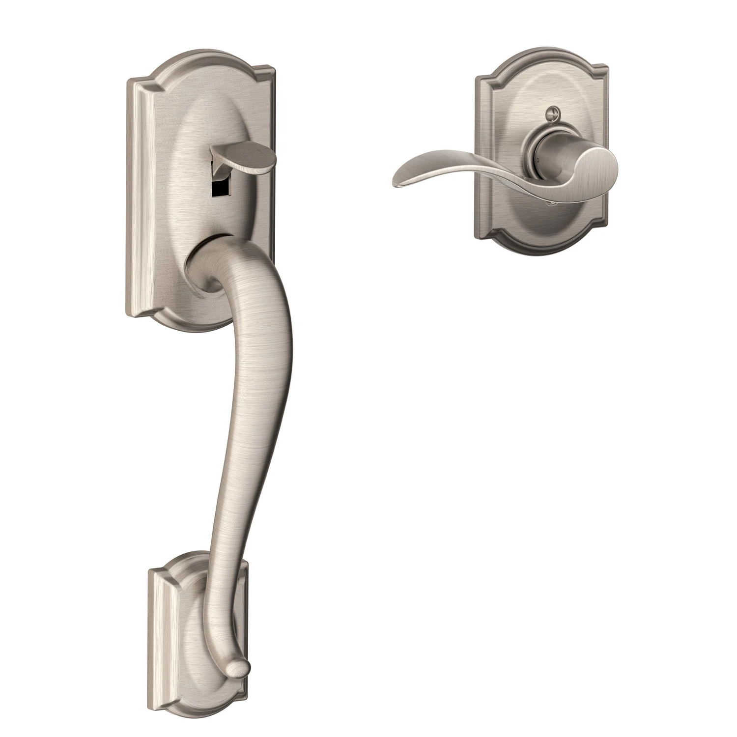 Camelot Satin Nickel Entry Door Lever Handleset With Accent Lever