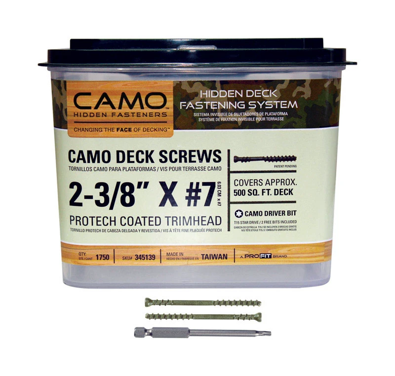 Camo 345139 Deck Screw, #7 Thread, 2-3/8 in L, Trim Head, Star Drive, Carbon Steel, ProTech-Coated, 1750/PK