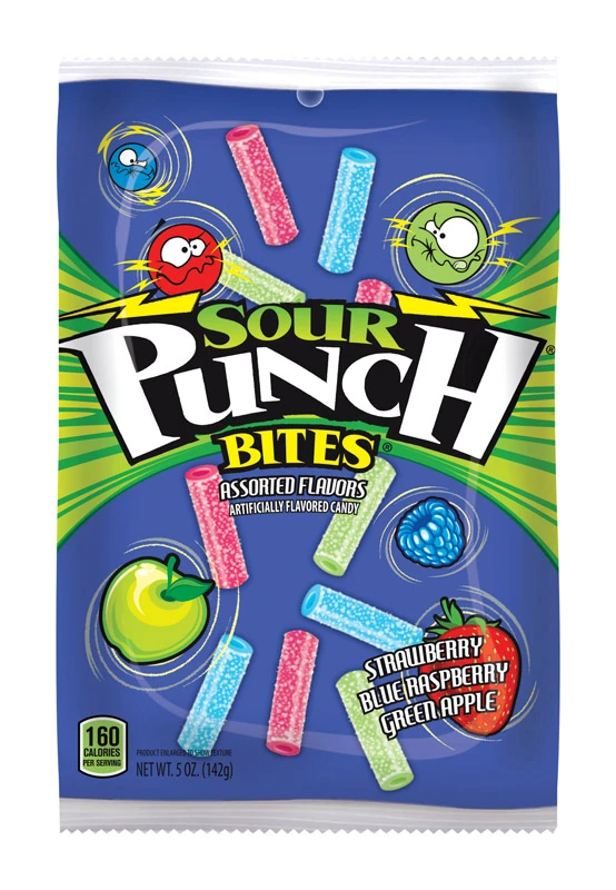 Bites Assorted Candy 5 Oz - Chewy Strawberry, Blue Raspberry, Green Apple