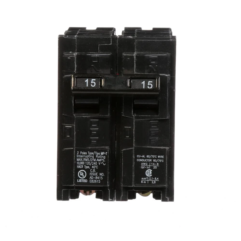 Double Pole Circuit Breaker, 15 Amp, 240 Volt, Residential Electrical Panel