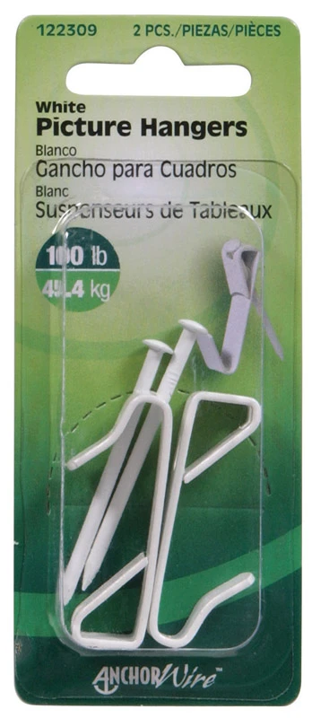 HILLMAN Steel-Plated White Conventional Picture Hanger 100 lb 2 pk
