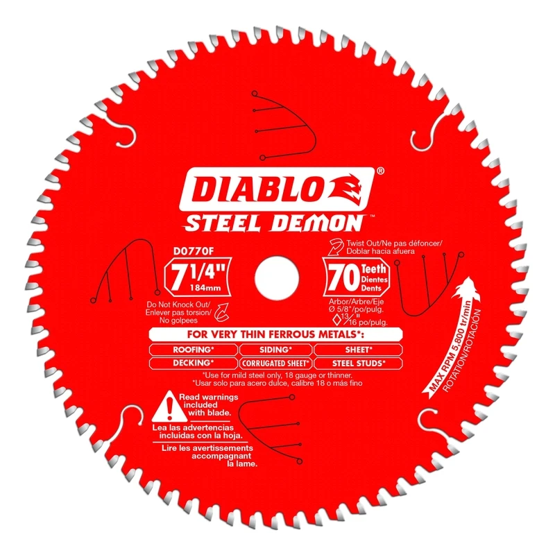 Steel Demon Circular Saw Blade for Ferrous Metal Cutting, 70 Teeth, 7.25 Inches Diameter
