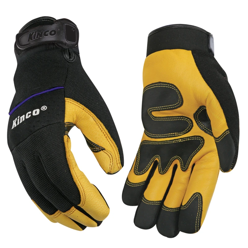 Men's Large Goatskin Leather Driving Gloves with Thermal Lining in Black and Yellow