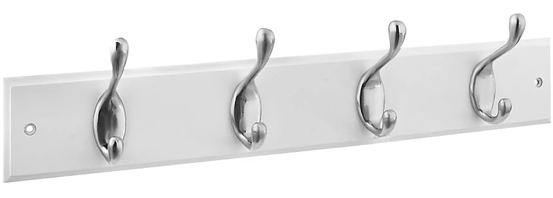 Hookrail, 4 Satin Nickel Hooks, 18 In. White Board