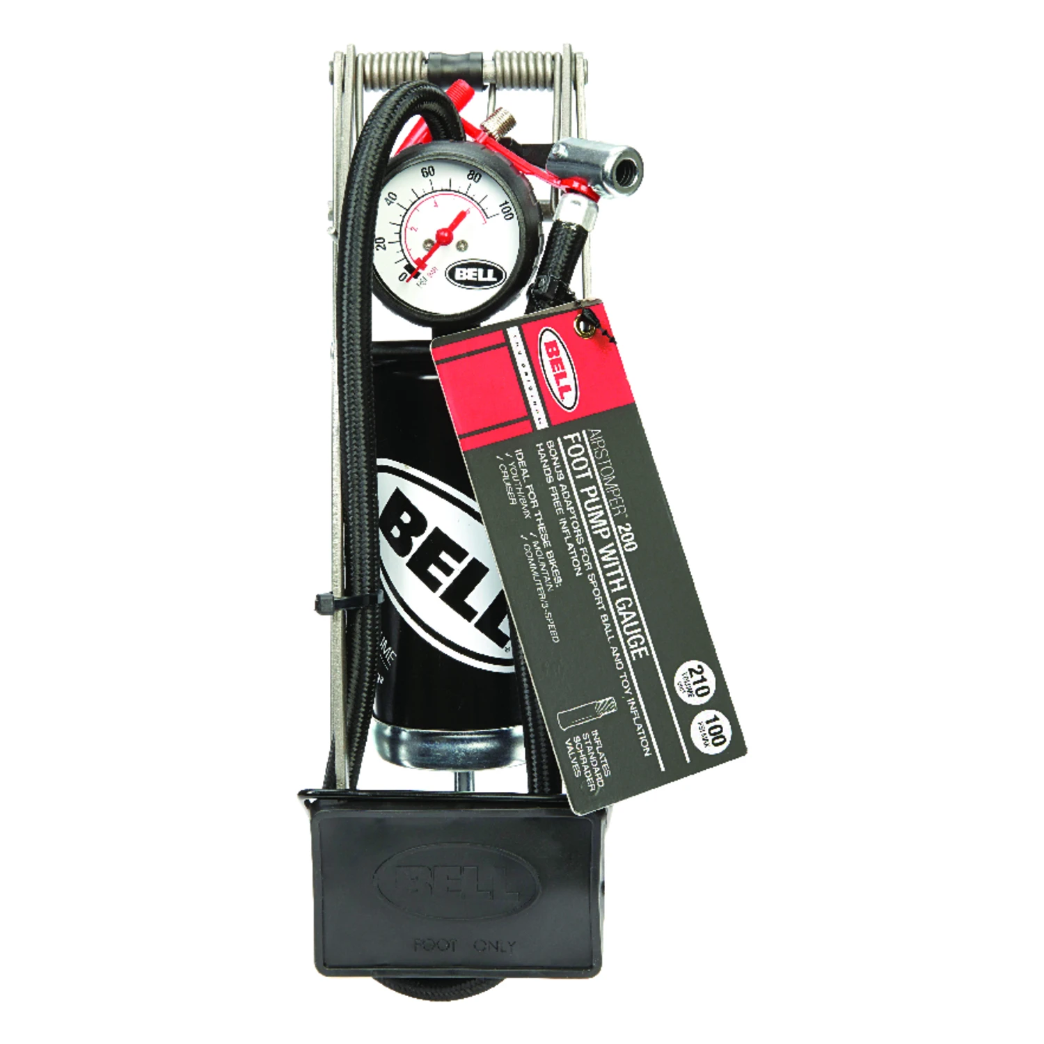 Airstomper 200 Steel Bike Foot Pump Black/silver 100 Psi
