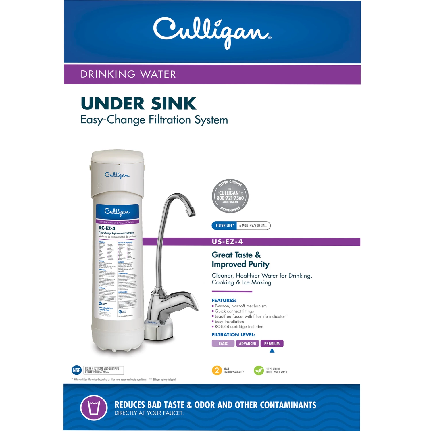 Easy-change Under Sink Drinking Water Filtration System Level 4 Filter