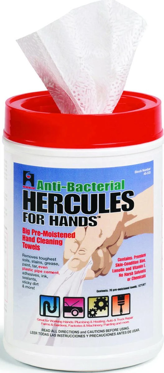Hercules For Hands Pre-moistened Hand Cleaning Towels, 12" X 10", 25 Count