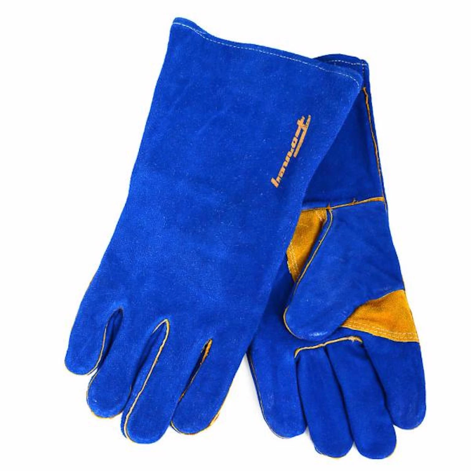 Welding Glove, Split Leather Palm & Back, Blue, XL
