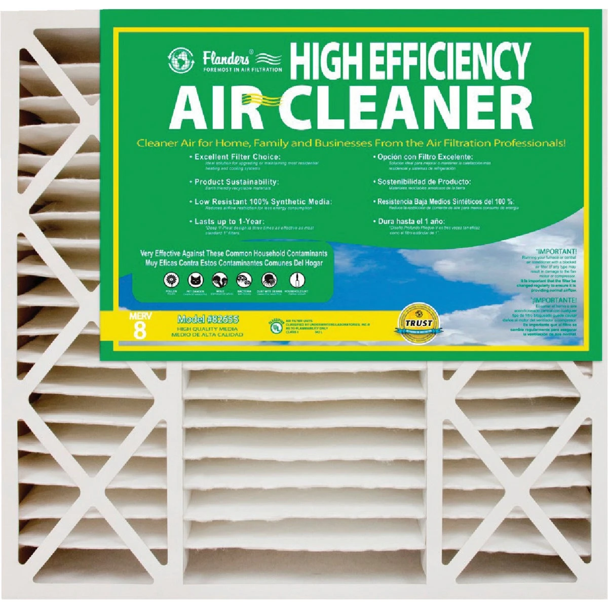 20 In. X 25 In. X 5 In. High Efficiency Deep Pleat Ab500 Merv 8 Furnace Filter