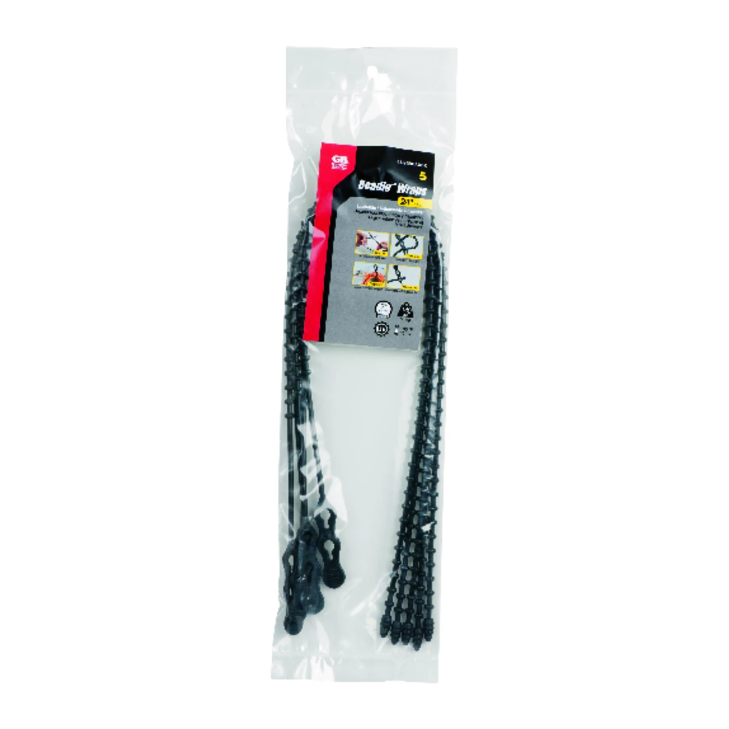 Beaded Cable Ties, Reusable, Black, 24-In., 5-Pk.
