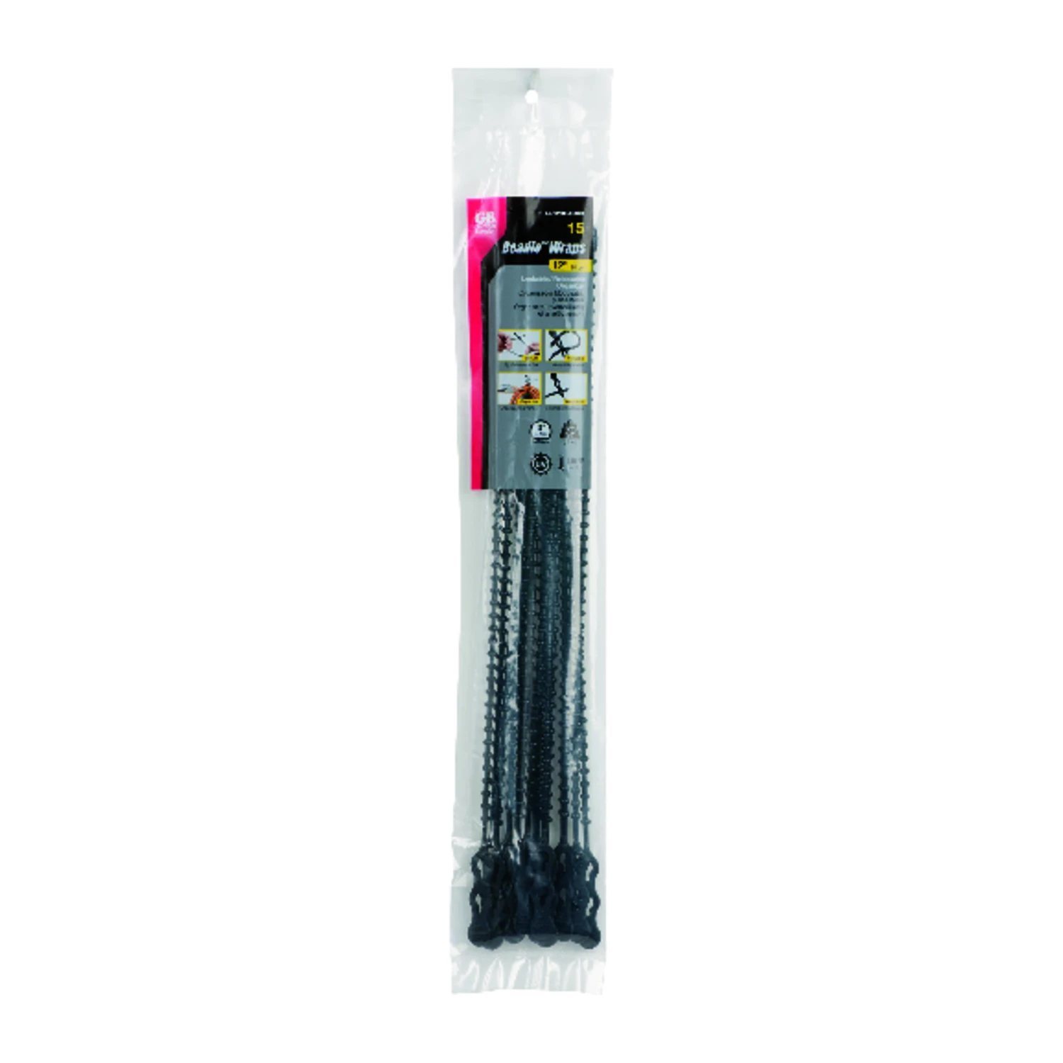 Beaded Cable Ties, Reusable, Black, 12-In., 15-Pk.