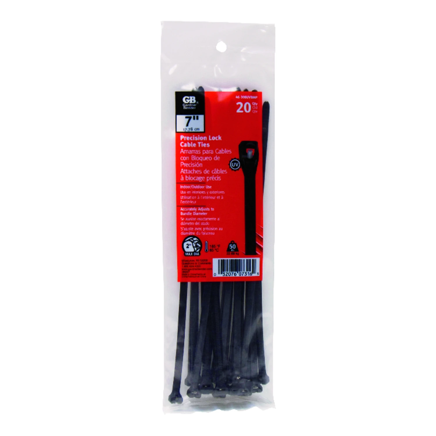 Cable Ties, UV-resistant, 7-In., 20-Pk.