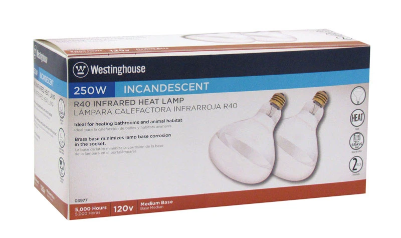 Westinghouse 250 watts R40 Heat Lamp Incandescent Light Bulb Medium Base Clear 2 pk