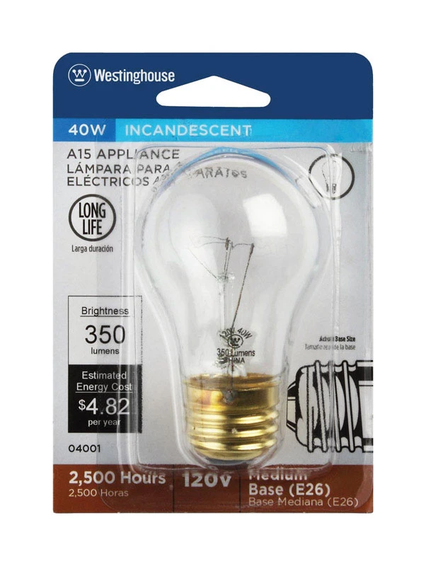 Westinghouse 40 watts A15 Appliance Incandescent Bulb E26 (Medium) Warm White 1 pk