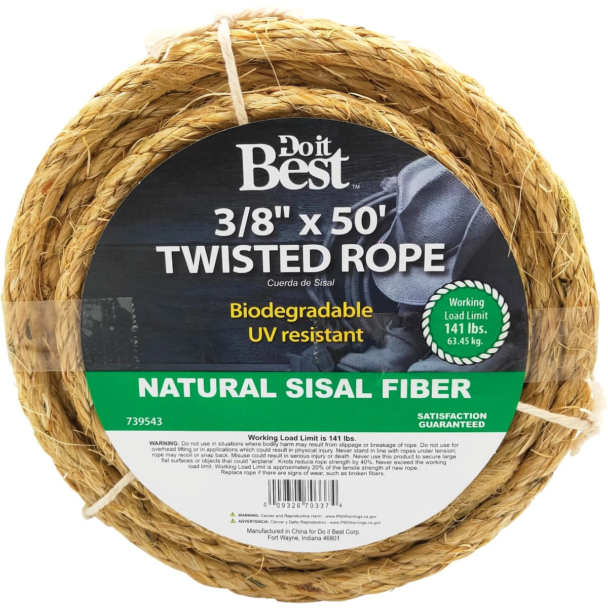 3/8 In. X 50 Ft. Natural Twisted Sisal Fiber Rope