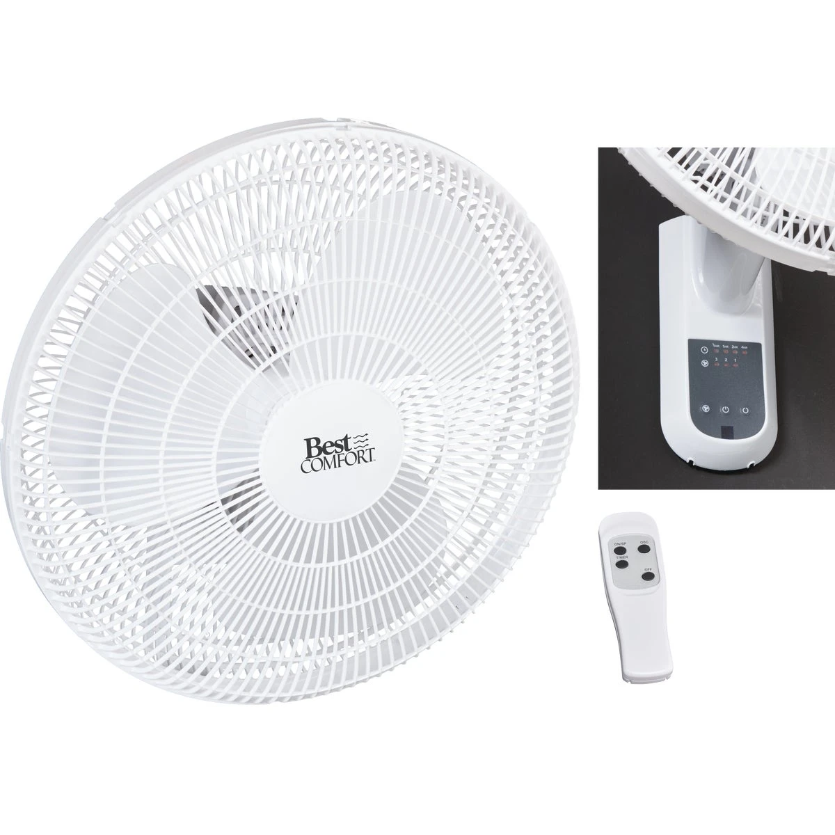 16-inch 3-speed White Oscillating Wall-mount Fan With Remote Control