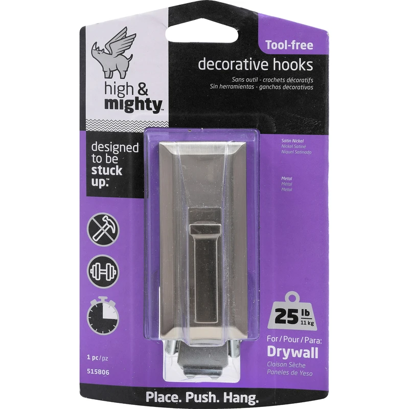 Hillman High & Mighty 25 Lb Capacity Satin Nickel Decorative Hook, 3.5 In Length, 1 Pk