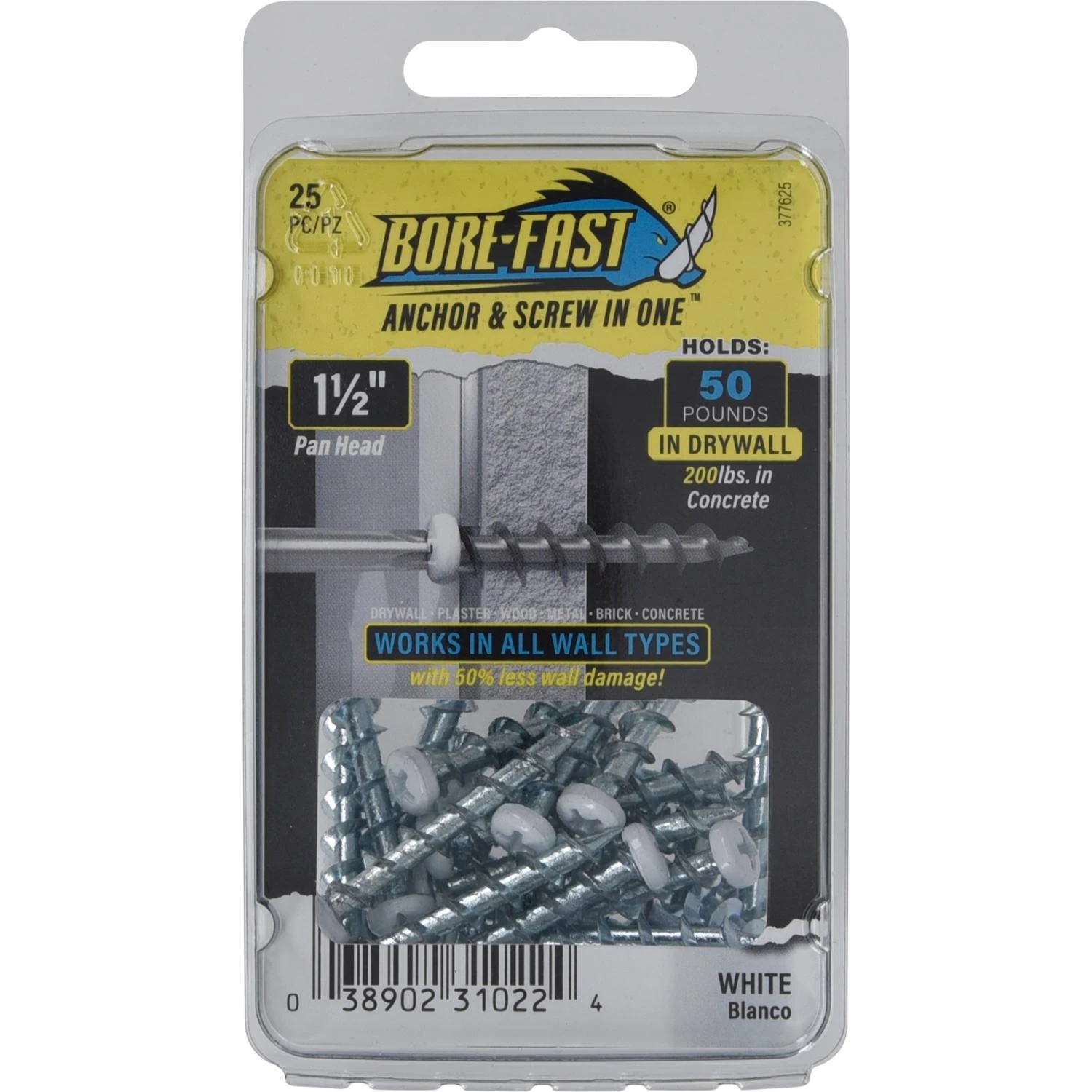 SCREW & ANCHOR WHT 25PC