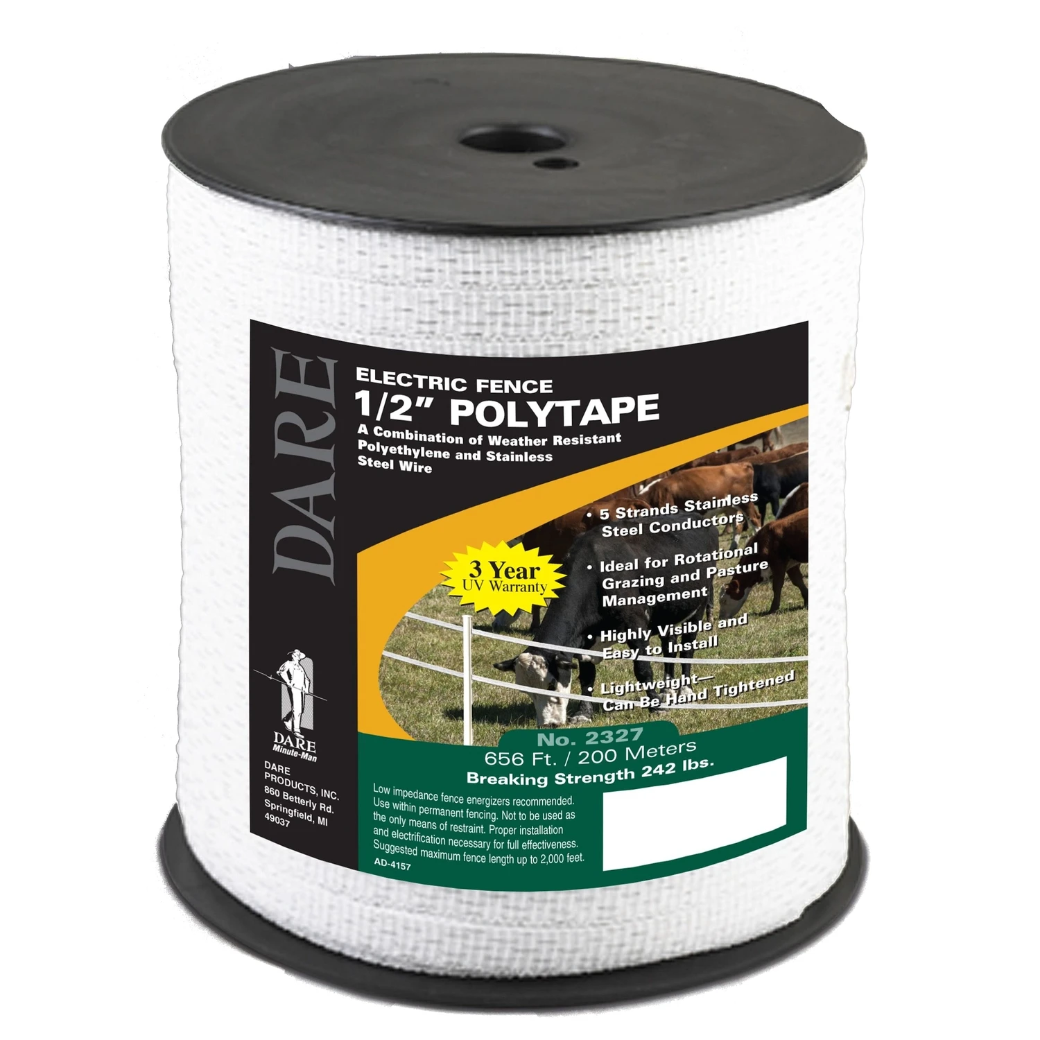 1/2 In. X 656 Ft. Polyethylene Electric Fence Poly Tape With Stainless Steel Conductors