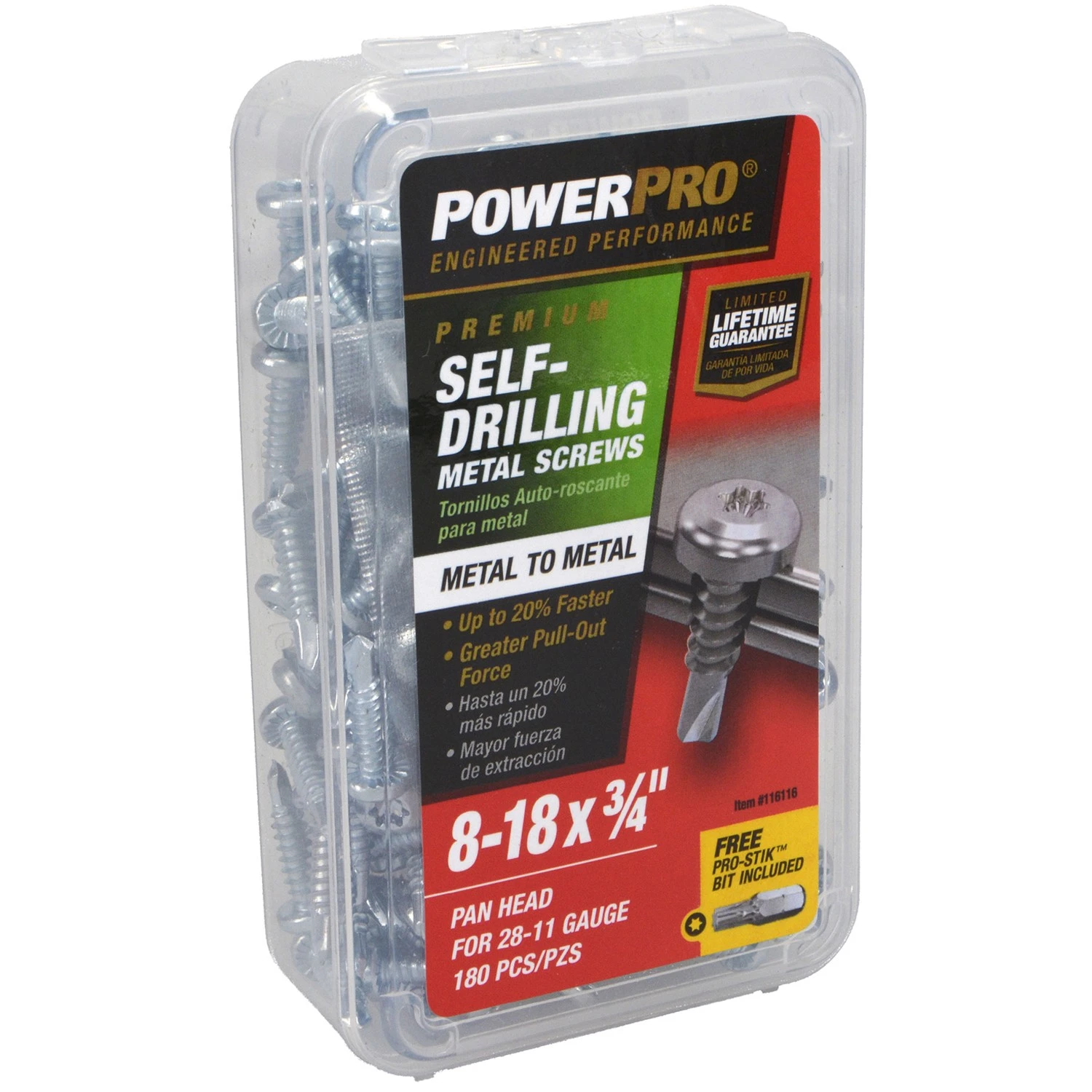 Powerpro Metal Screws, Self-Drilling, Pan Head, #8-18 x 3/4 In., 180-Ct.