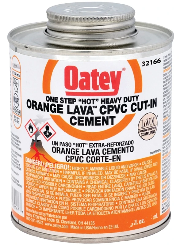 Lava Orange CPVC Cement, 8 Ounce Bottle for Plumbing and Pipe Repair