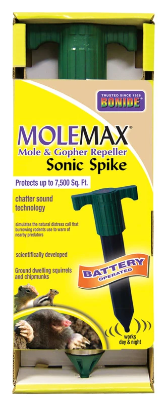 Molemax Sonic Stake Animal Repellent For Gophers & Moles, Battery-powered, 7500 Sq Ft Coverage