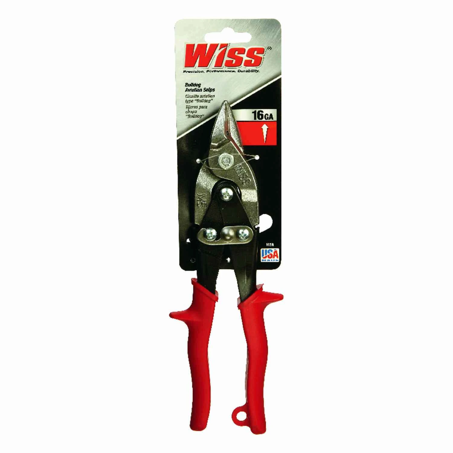 9-1/4 In. Stainless Steel Bulldog Aviation Snips, M5r, 16 Ga Cutting Capacity, Red Handle