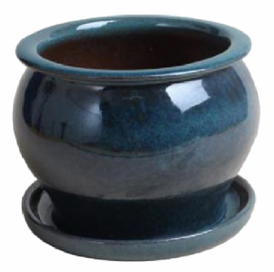 8 Inch Ceramic Studio Planter in Dripping Blue Finish
