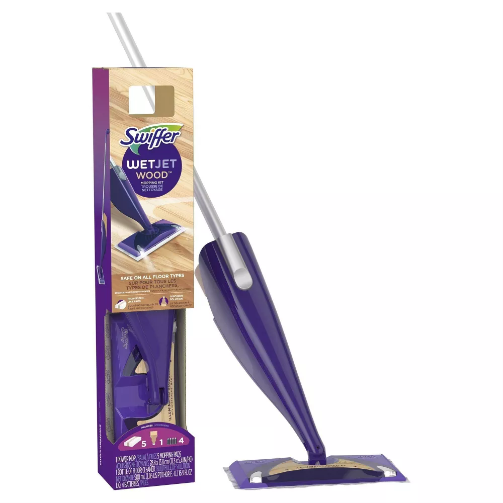 WetJet Wood Floor Spray Mop Kit for Hardwood Floors with Cleaning Solution and Reusable Pads