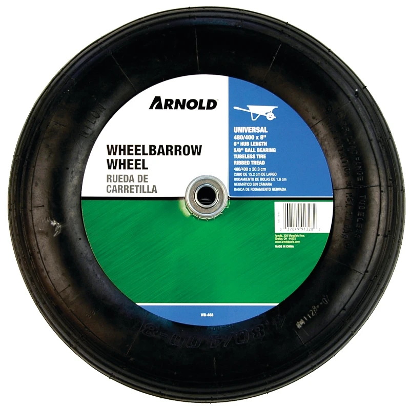 16-Inch Wheelbarrow Wheel Assembly with Durable Tire and Steel Rim