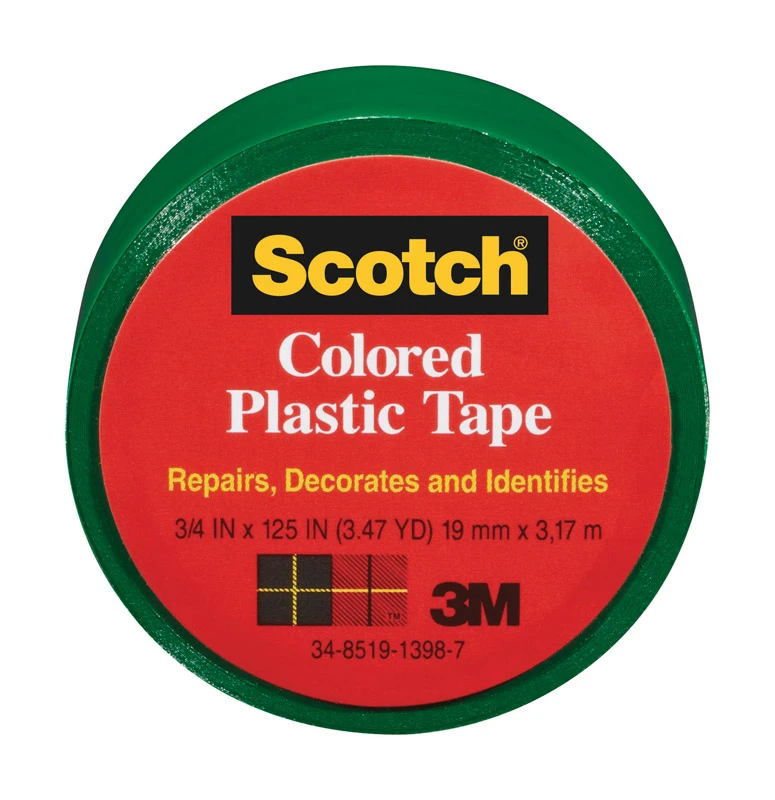 Green Colored Plastic Tape, 0.75 Inch by 125 Inch Roll