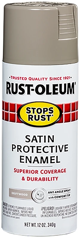 Stops Rust Protective Enamel Spray Paint, Satin Driftwood, 12-oz.