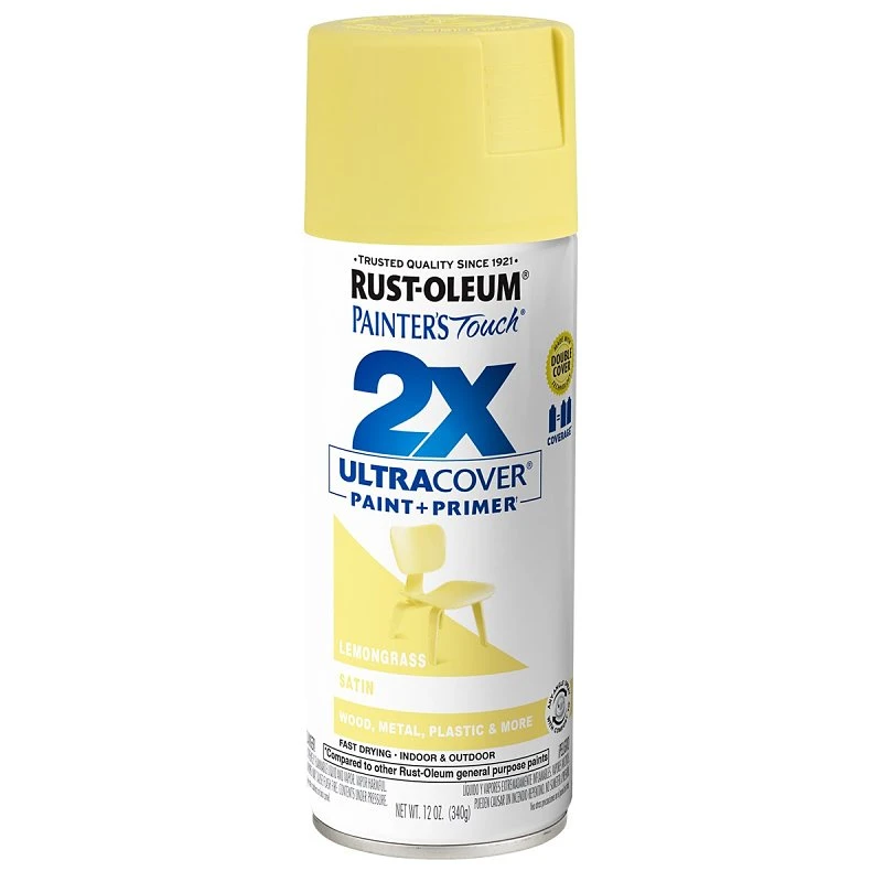 2x Ultra Cover 12 Oz. Satin Spray Paint, Lemon Grass