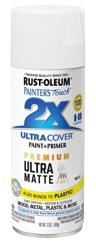 Painter's Touch 2x Ultra Matte White Paint+primer Spray Paint 12 Oz