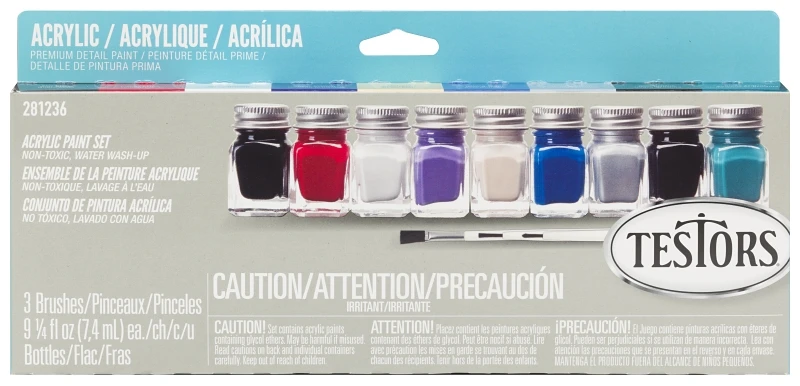 9-color Acrylic Model Car Paint Set With Brushes, 1/4 Oz. Bottles