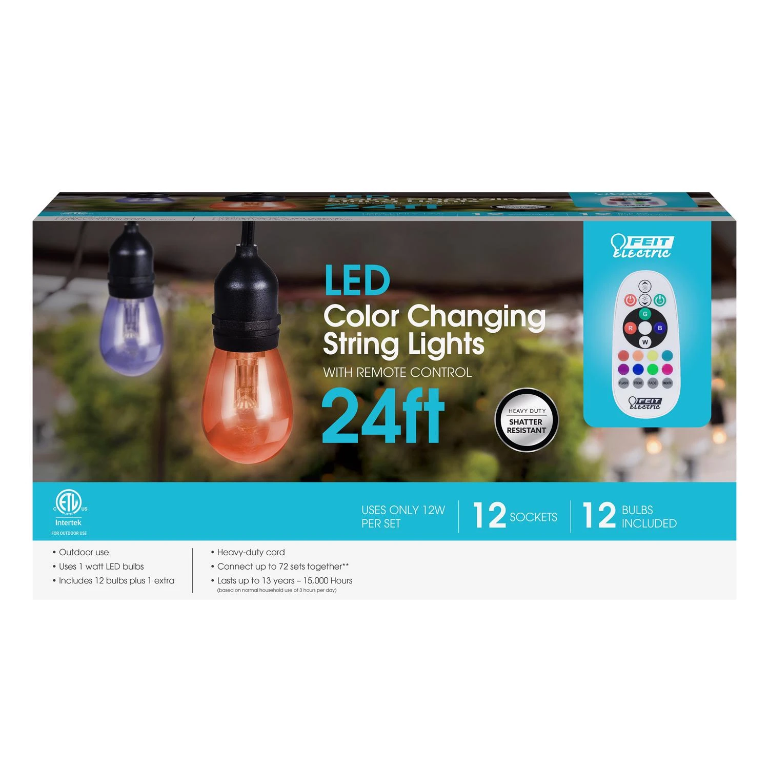 Feit Electric Led String Lights Multicolored 24 Ft. With 12 Lights And Remote Control