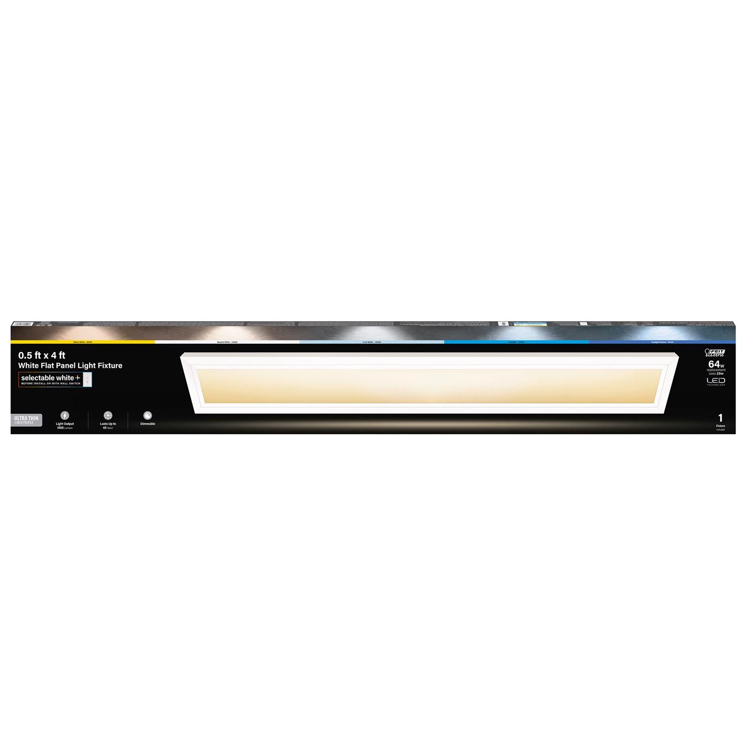 6 In. W X 4 Ft. L Dimmable Led Flush Mount Light Fixture, 1900 Lm