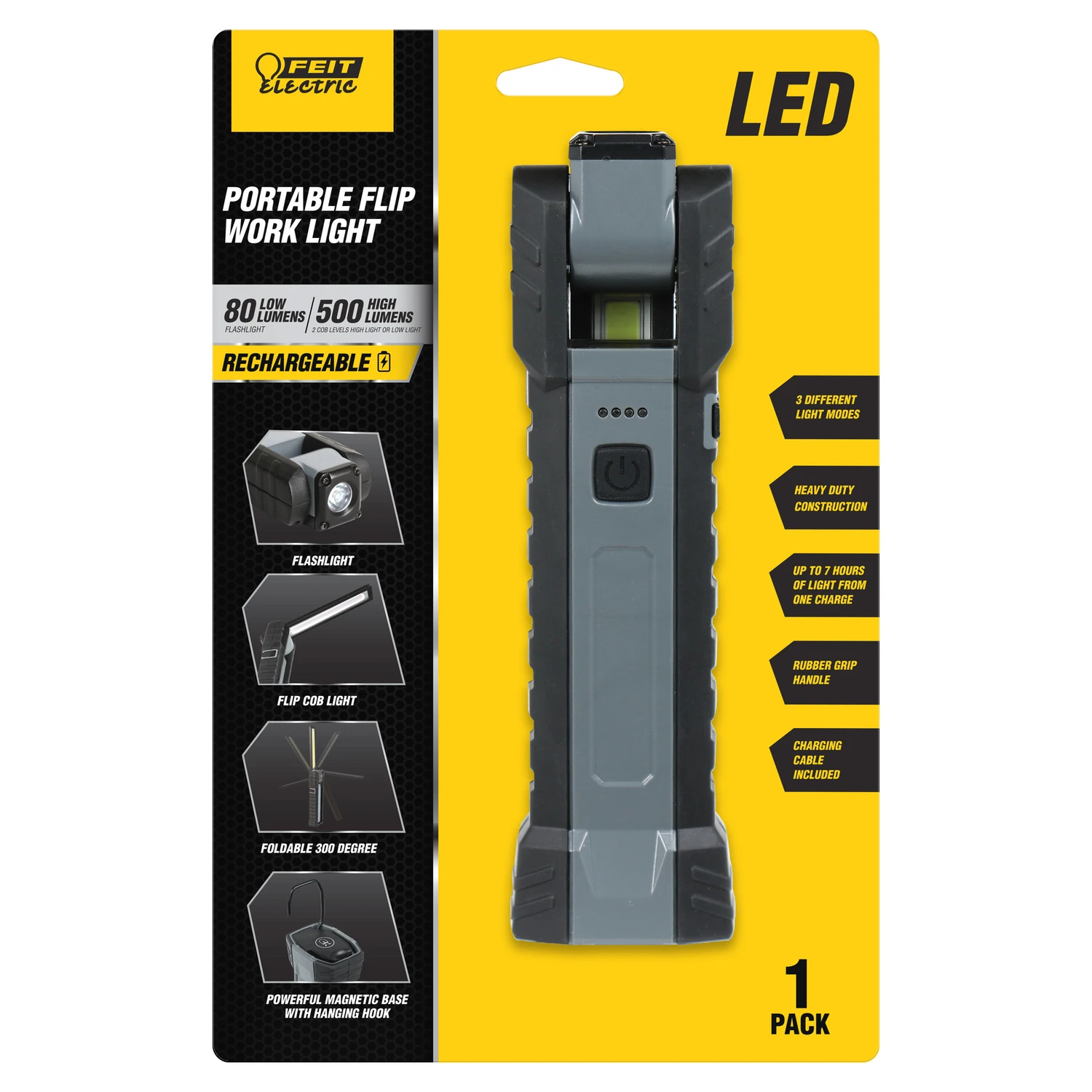 500 Lumen Led Rechargeable Handheld Work Light With Magnet And Flashlight