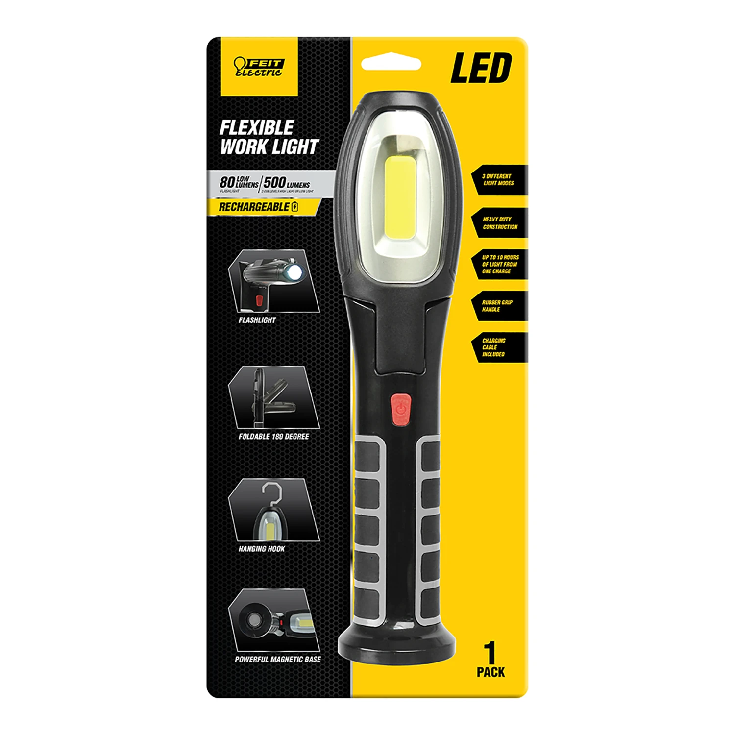 500 Lumen Led Rechargeable Adjustable Handheld Work Light With Flashlight
