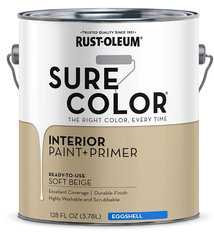 Sure Color Interior Wall Paint and Primer, Eggshell Finish, Soft Beige, 1 Gallon