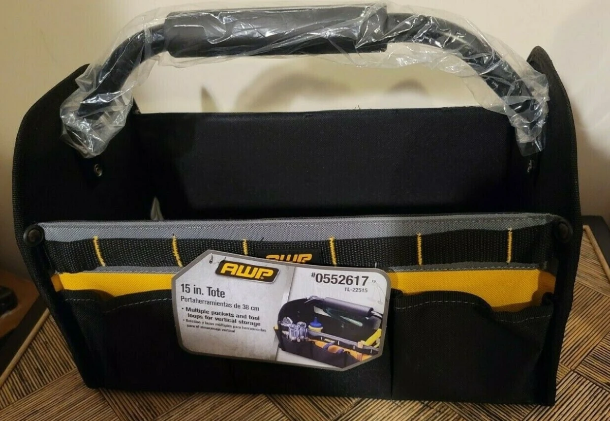 15 Inch Heavy Duty Tool Tote Bag with Multiple Pockets and Reinforced Handles